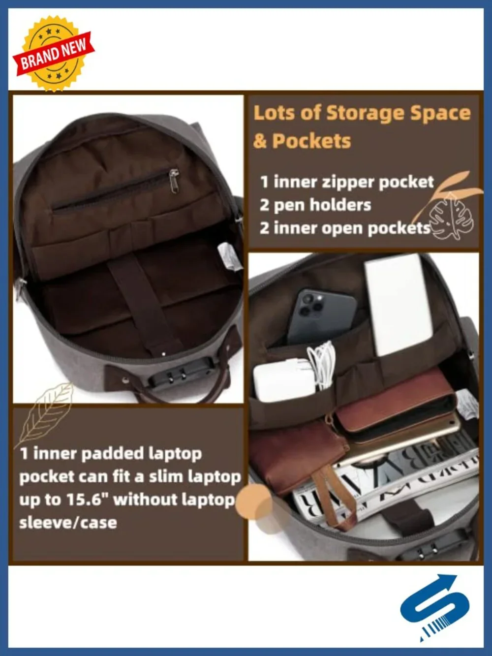 Canvas Messenger Bag Crossbody Sling with USB Charging Lock